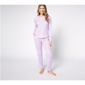 MUK LUKS Waffle Knit Henley & Straight Leg Pants Pajama Set Size 4X Purple Tiles